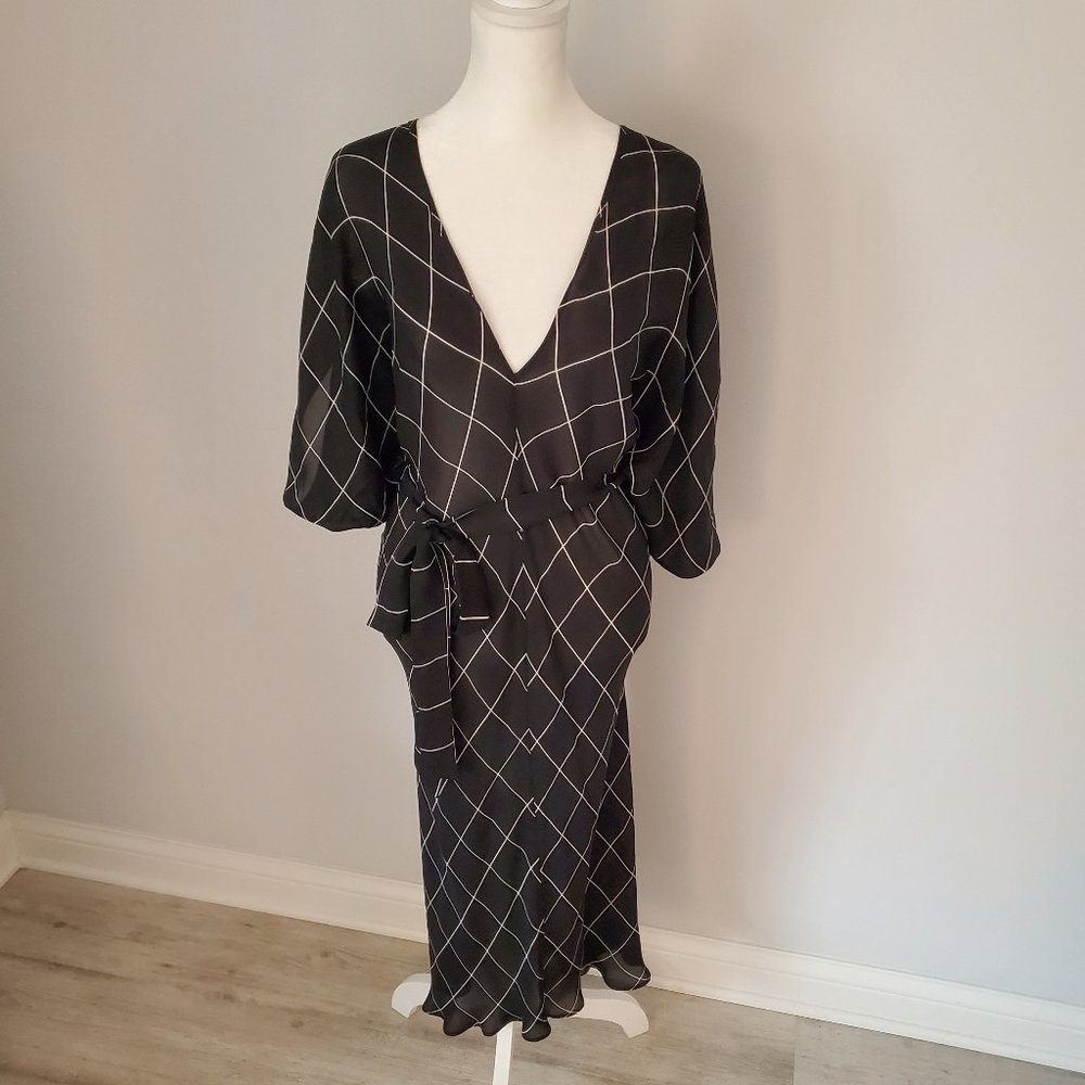 MILLY Blouson 100% Silk Tie Waist Dress Size Large